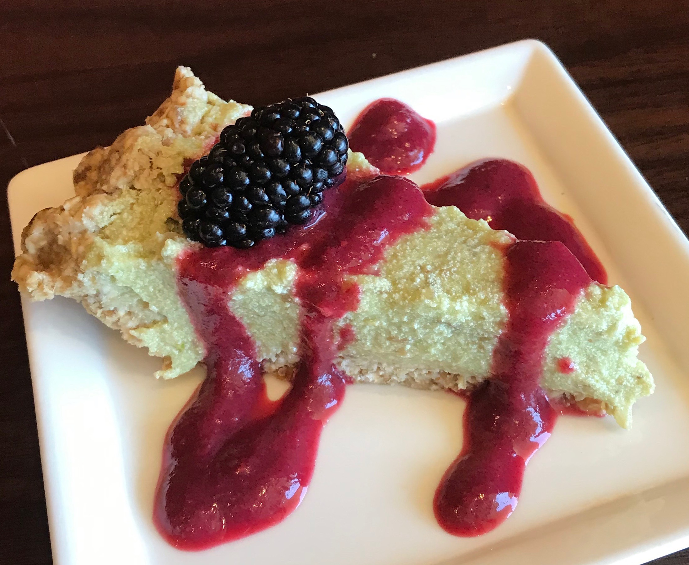 Organic Key Lime Pie with Blackberry Reduction