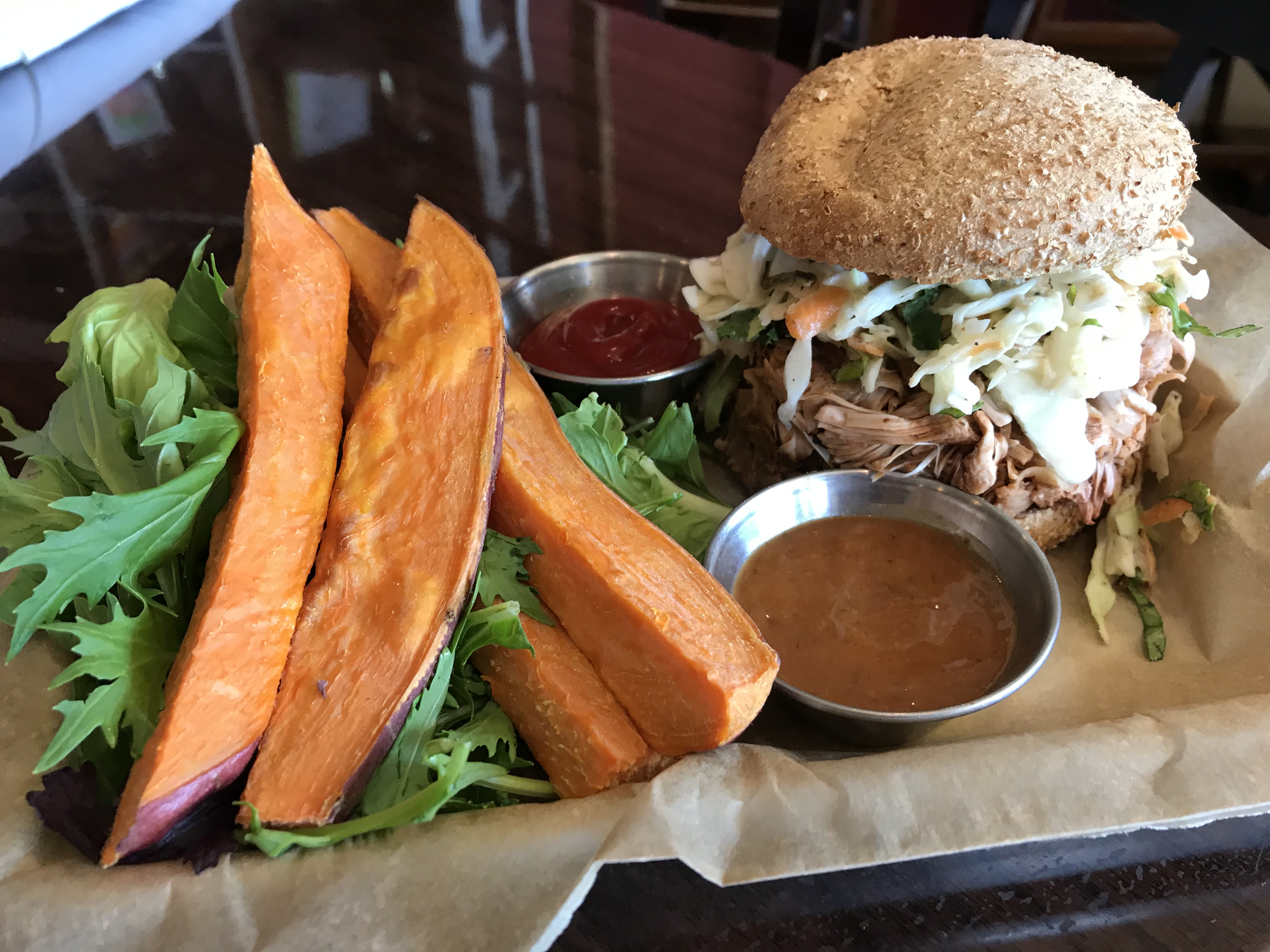 Organic Jackfruit Barbecue Sandwich and No Fries